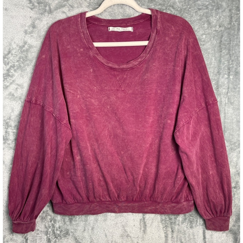 We The Free People Long Sleeve Tee Shirt Size XS Red Mineral Fade Wash Slouchy‎